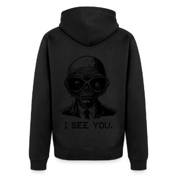 Brille aus dem Weltraum: Alien, ich sehe dich - Unisex Premium Bio Zip Hoodie - Schwarz - Hinten - Nico (187cm)