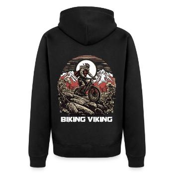 Der Fahrrad fahrende Wikinger liebt Mountainbiken - Unisex Premium Bio Zip Hoodie - Schwarz - Hinten - Nico (187cm)