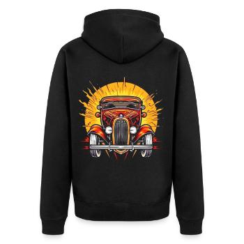 Heiße Sonne, Hot Rod Sportwagen - Unisex Premium Bio Zip Hoodie - Schwarz - Hinten - Nico (187cm)