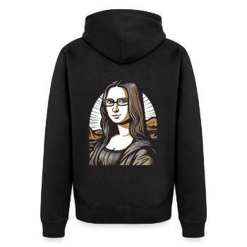 Die nerdige Leseratte Lisa Mona - Unisex Premium Bio Zip Hoodie - Schwarz - Hinten - Nico (187cm)