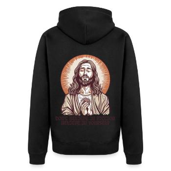 Messias Jesus Guru Typ: Fiktion Spruch - Unisex Premium Bio Zip Hoodie - Schwarz - Hinten - Nico (187cm)