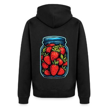 Glass jar with strawberries - Unisex Premium Organic Zip Hoodie - black - Back - Nico (187cm)