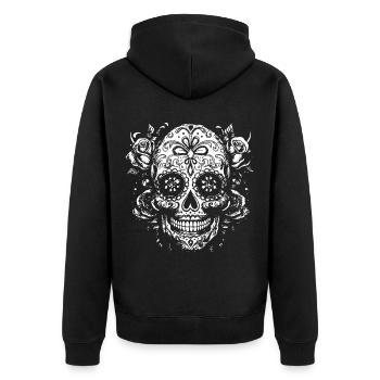 Roses et crâne - Veste à capuche bio Premium Unisexe - noir - Dos - Nico (187cm)