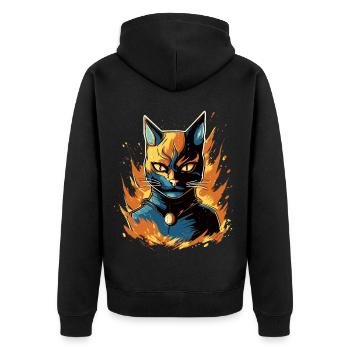 Superpfoten im Einsatz: Superkatze - Unisex Premium Bio Zip Hoodie - Schwarz - Hinten - Nico (187cm)
