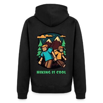 Wir lieben Wandern – Wandern ist cool - Unisex Premium Bio Zip Hoodie - Schwarz - Hinten - Nico (187cm)