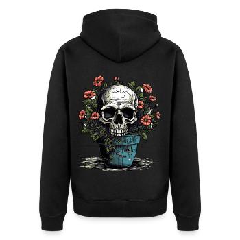 Totenkopf und Topfpflanzen - Unisex Premium Bio Zip Hoodie - Schwarz - Hinten - Nico (187cm)