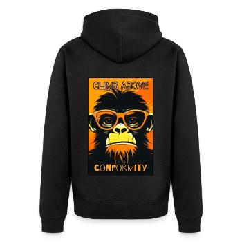 Überwinde die Konformität: schauer Affe - Unisex Premium Bio Zip Hoodie - Schwarz - Hinten - Nico (187cm)