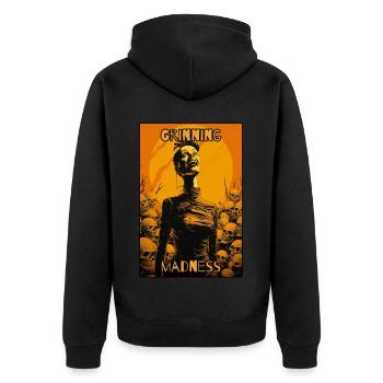Grinsender Wahnsinn und eine makabre Frau - Unisex Premium Bio Zip Hoodie - Schwarz - Hinten - Nico (187cm)