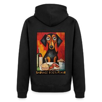 Ein Fest, ein Essen und ein Dackel - Unisex Premium Bio Zip Hoodie - Schwarz - Hinten - Nico (187cm)