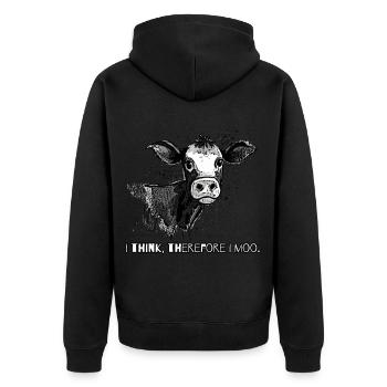 Ich denke, also muh - Eine Cartoon-Kuh - Unisex Premium Bio Zip Hoodie - Schwarz - Hinten - Nico (187cm)