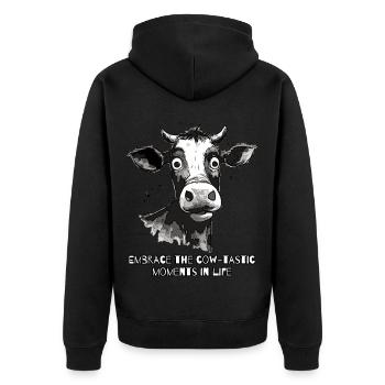 Embrace life's cow-tastic moments: Muh-Ku - Unisex Premium Organic Zip Hoodie - black - Back - Nico (187cm)