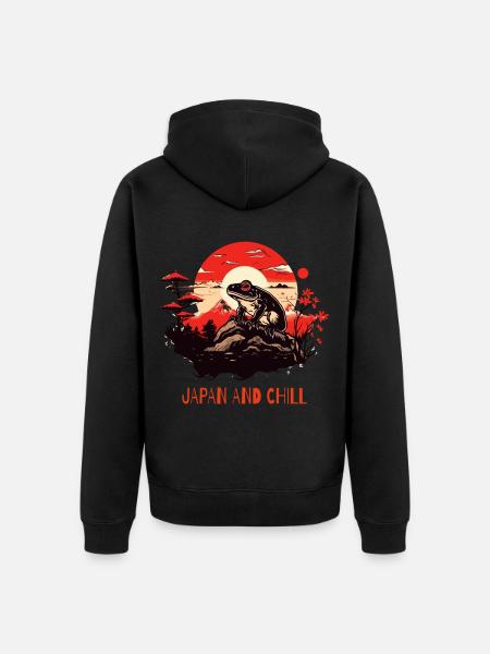Japan and relaxing frog - Unisex Premium Organic Zip Hoodie - black