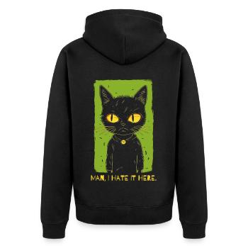 Ich hasse es hier - Die schlecht gelaunte Katze - Unisex Premium Bio Zip Hoodie - Schwarz - Hinten - Nico (187cm)