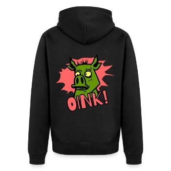 Oink! Cartoon Schwein - Unisex Premium Bio Zip Hoodie - Schwarz - Hinten - Nico (187cm)
