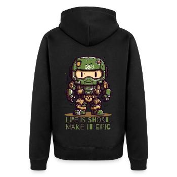 Life is short – make it epic - Unisex Premium Organic Zip Hoodie - black - Back - Nico (187cm)