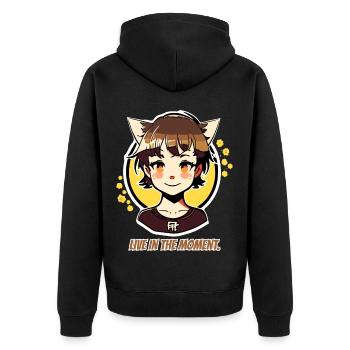 Lebe im Moment, Katzen-mädchen - Unisex Premium Bio Zip Hoodie - Schwarz - Hinten - Nico (187cm)