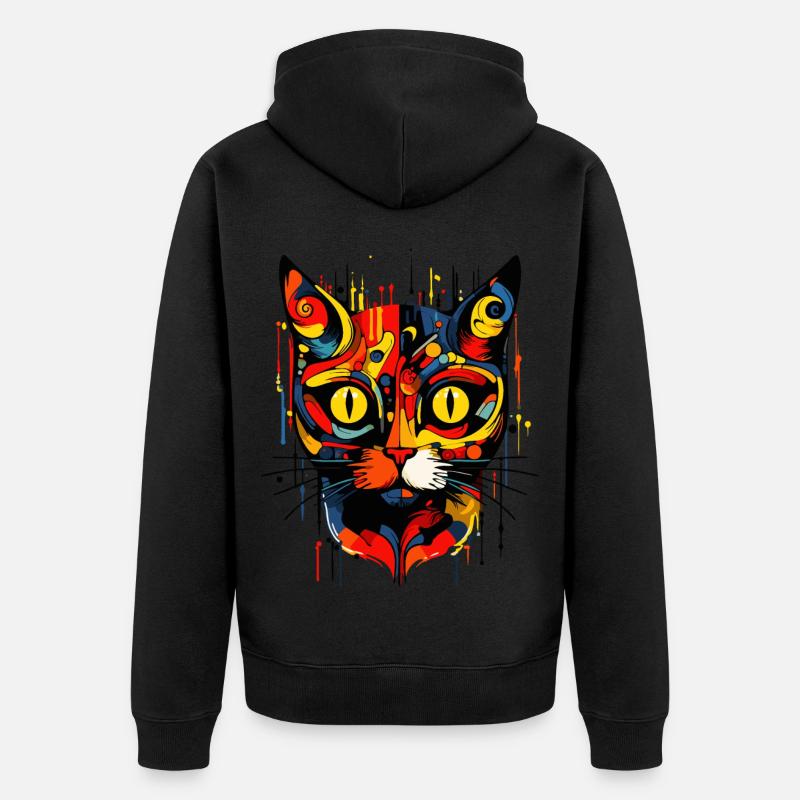 Chat d’art abstrait - Veste à capuche bio Premium Unisexe - noir