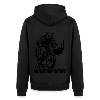 I love mountain biking, cyclist biker bear - Unisex Premium Organic Zip Hoodie - black - Back - Nico (187cm)