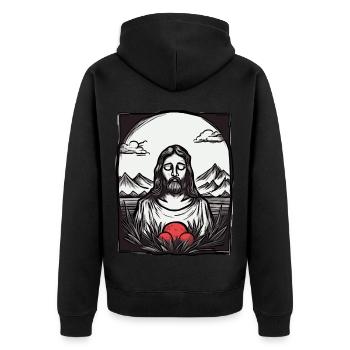 Jesus in Japan: The Divine Traveler - Unisex Premium Organic Zip Hoodie - black - Back - Nico (187cm)