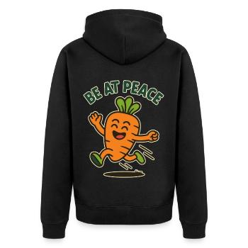 Glückliche Karotte: Frieden - Unisex Premium Bio Zip Hoodie - Schwarz - Hinten - Nico (187cm)