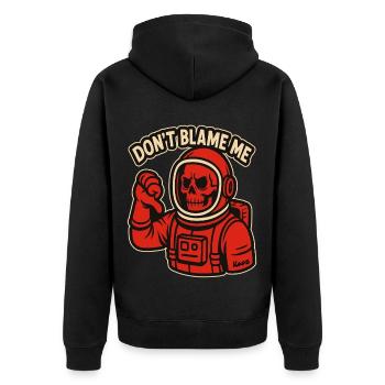 Skelett-Astronaut: Gib nicht mir die Schuld - Unisex Premium Bio Zip Hoodie - Schwarz - Hinten - Nico (187cm)