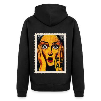 Pop art femme avec cri sur timbre-poste - Veste à capuche bio Premium Unisexe - noir - Dos - Nico (187cm)