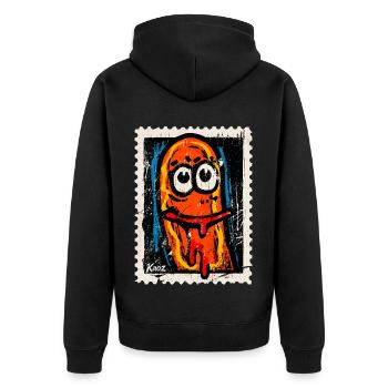 Crazy cartoon sausage with drooling out of the mouth - Unisex Premium Organic Zip Hoodie - black - Back - Nico (187cm)
