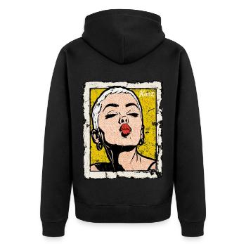 Buzzcut Punk Mädchen mit Kussmund im Pop-Art Stil - Unisex Premium Bio Zip Hoodie - Schwarz - Hinten - Nico (187cm)