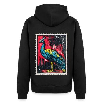 Peacock on stamp – elegant & colourful - Unisex Premium Organic Zip Hoodie - black - Back - Nico (187cm)