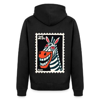 Grinning zebra in stamp look - Unisex Premium Organic Zip Hoodie - black - Back - Nico (187cm)