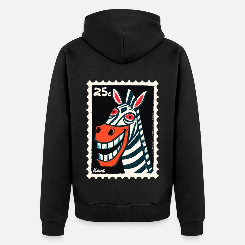 Zèbre souriant en aspect tampon - Veste à capuche bio Premium Unisexe - noir
