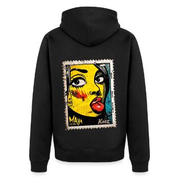 Freche Pop-Art Frau mit Zunge auf Briefmarke - Unisex Premium Bio Zip Hoodie - Schwarz - Hinten - Nico (187cm)