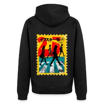 Passage piéton de Tokyo – Timbre-poste rétro - Veste à capuche bio Premium Unisexe - noir - Dos - Nico (187cm)
