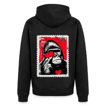 Gorilla with Heart – Love as a Postage Stamp - Unisex Premium Organic Zip Hoodie - black - Back - Nico (187cm)