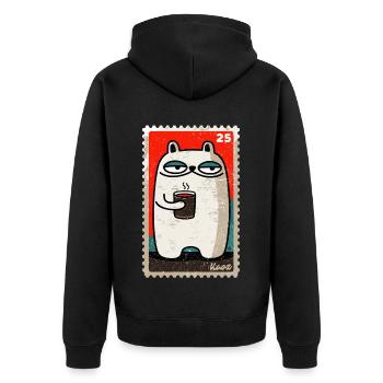 Kaffee-Katze als Comic-Briefmarke - Unisex Premium Bio Zip Hoodie - Schwarz - Hinten - Nico (187cm)