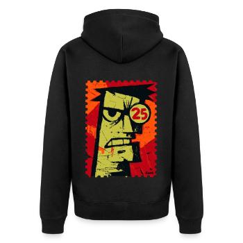 Wütender Kerl mit Monokel als Briefmarke - Unisex Premium Bio Zip Hoodie - Schwarz - Hinten - Nico (187cm)