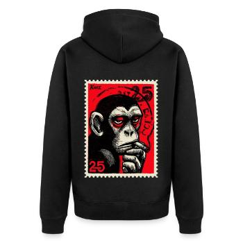Cool monkey on postage stamp - Unisex Premium Organic Zip Hoodie - black - Back - Nico (187cm)