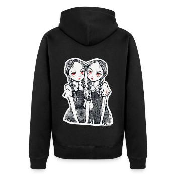 Schwestern sind Zwillinge mit roten Augen - Unisex Premium Bio Zip Hoodie - Schwarz - Hinten - Nico (187cm)
