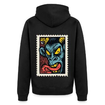 Dämon-Affe mit langer Zunge, eine Comic Briefmarke - Unisex Premium Bio Zip Hoodie - Schwarz - Hinten - Nico (187cm)