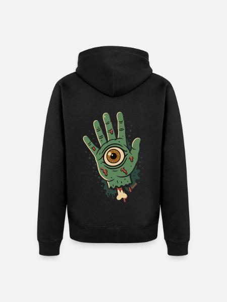 Zombiehand mit Auge - Unisex Premium Bio Zip Hoodie - Schwarz