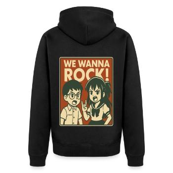 Kinder wollen auch mal rocken - Unisex Premium Bio Zip Hoodie - Schwarz - Hinten - Nico (187cm)