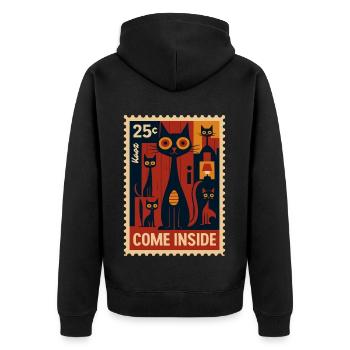 Timbre-poste avec des chats dans le style de l’art déco - Veste à capuche bio Premium Unisexe - noir - Dos - Nico (187cm)