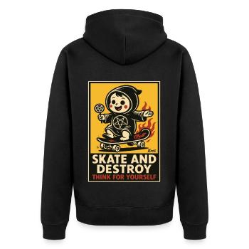 Skate et détruisez un bébé skateur sur un skateboard - Veste à capuche bio Premium Unisexe - noir - Dos - Nico (187cm)