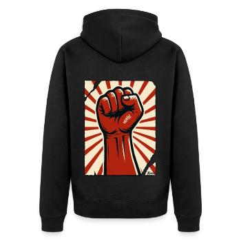Red Fist – Power and Resistance - Unisex Premium Organic Zip Hoodie - black - Back - Nico (187cm)