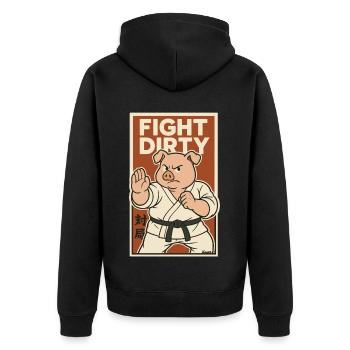 Karate Kampfschwein – Kämpfe schmutzig - Unisex Premium Bio Zip Hoodie - Schwarz - Hinten - Nico (187cm)