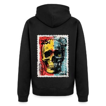 Skull on Colored Retro Postage Stamp - Unisex Premium Organic Zip Hoodie - black - Back - Nico (187cm)