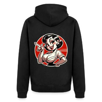 Dame rétro coquine avec breloque pin-up - Veste à capuche bio Premium Unisexe - noir - Dos - Nico (187cm)