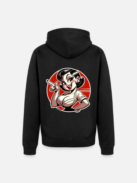 Freche Retro-Dame mit Pin-up-Charme - Unisex Premium Bio Zip Hoodie - Schwarz