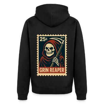 The Grinning Grim Reaper - Unisex Premium Organic Zip Hoodie - black - Back - Nico (187cm)
