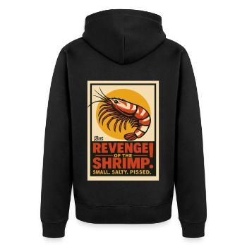 Revenge of the Shrimp – Small, Salty, Angry - Unisex Premium Organic Zip Hoodie - black - Back - Nico (187cm)